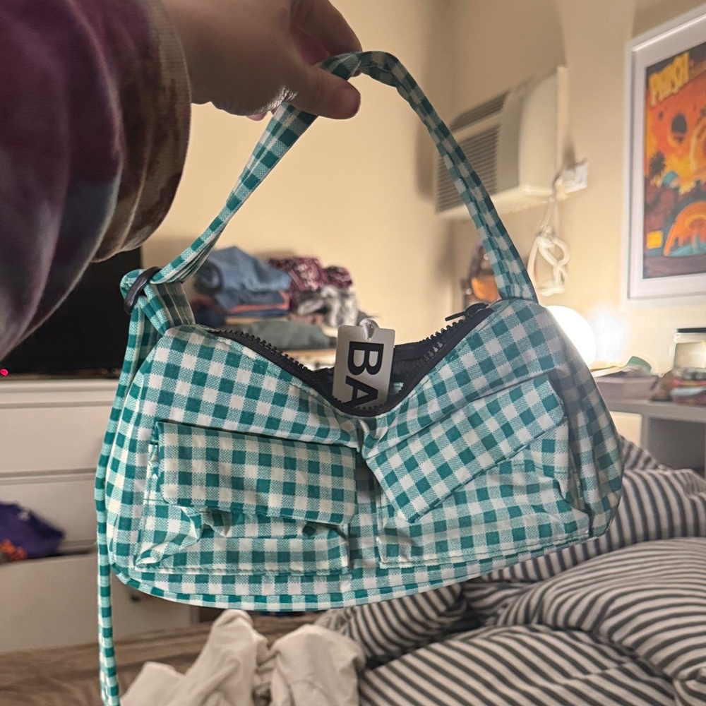 NWT Green Gingham Cargo Shoulder Bag